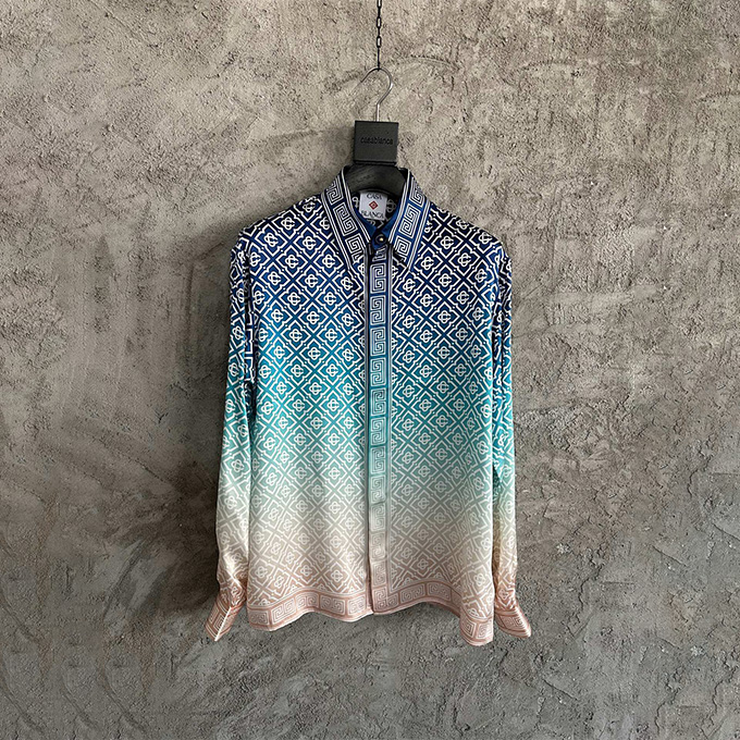 casablanca gradient allover logo print silk long sleeve shirt